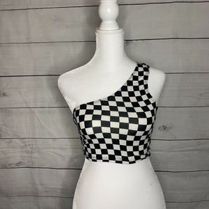Checkered One Shoulder Crop Top